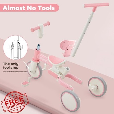 Bobike 5-in-1 Toddler Tricycle 18mo-5yr Push Handle Balance Bike Pink