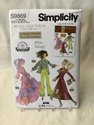 Simplicity S9869 Doll Club Retro 1970s Dress Coats Blouse FF Sewing Pattern OSZ