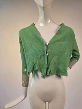 ANTIQUE WELL WORN AND OVERLY REPAIRED WOMEN’S KNIT CARDIGAN SWEATER