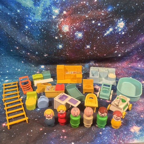 Vintage 70er Jahre Play Family Little People Fisher-Price Figuren & Möbel Küche