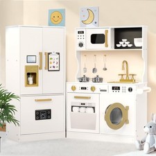 Wooden Kids Play Kitchen,Toy Kitchen Playset for Toddler, Play Kitchen Set White