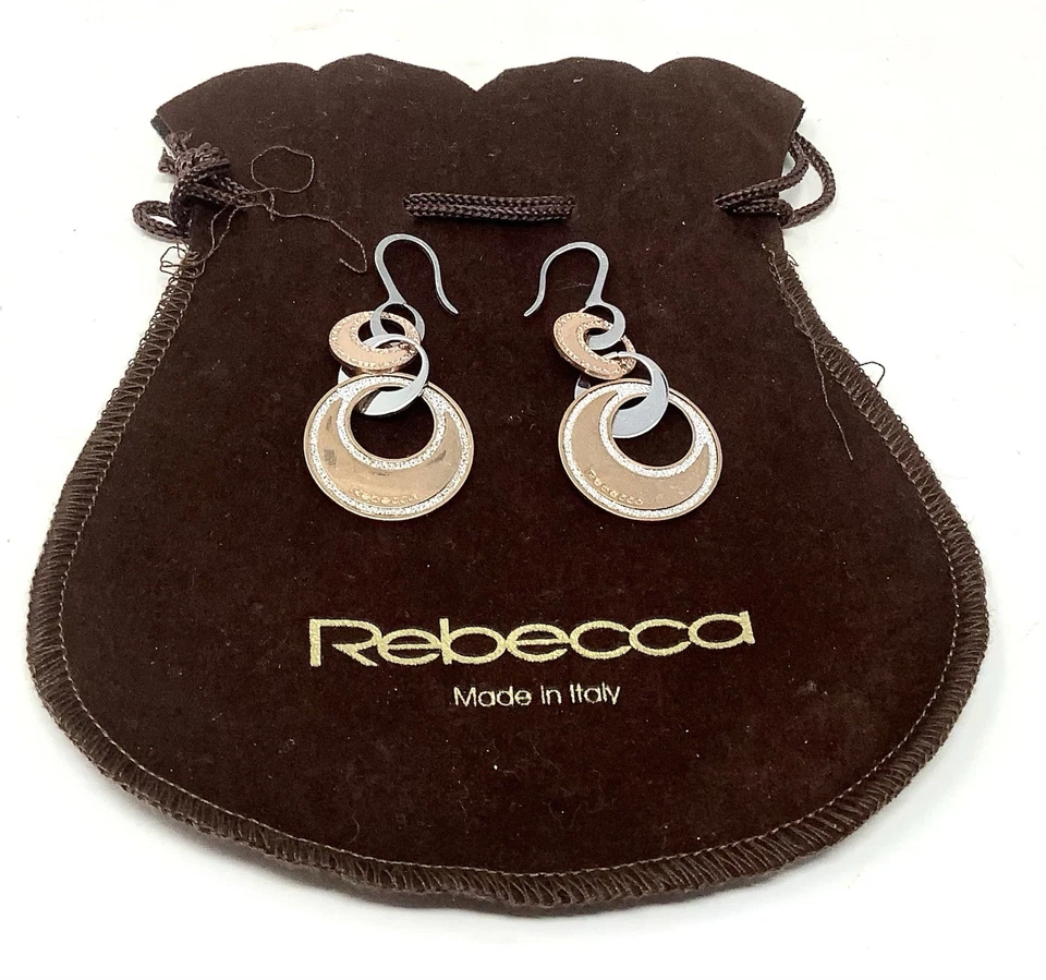 Pendientes colgantes Circle Of Love de Rebecca 2 tonos chapado en oro rosa/plata Italia Foto 2 de 4