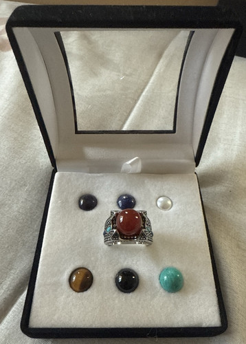 Interchangeable Stainless Steel Ring Multicolor Gem Orbs Spheres Size 7 NEW