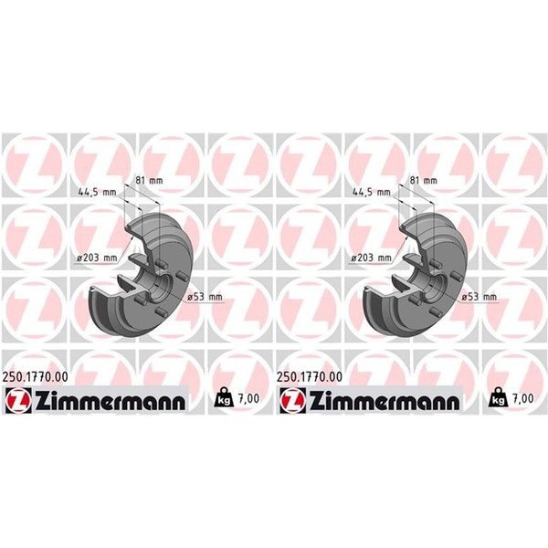 2X Zimmermann 203Mm Bremstrommeln Hinten Passend FÜR Ford Fiesta Fusion-image