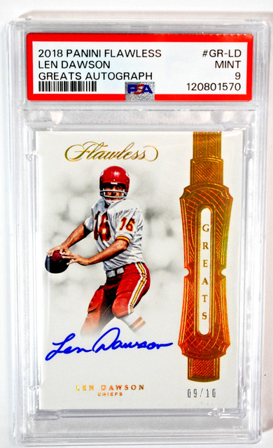 2018 Panini Flawless #GR-LD Len Dawson Greats Autograph /10 SSP PSA 9 Chiefs HOF
