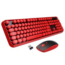 Wireless Keyboard Mouse Combo,2.4GHz Waterproof Keyboard with Round Retro Sty...