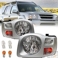 Headlight For 2002-2004 Nissan Xterra Gray Halogen With Bulb Left Right