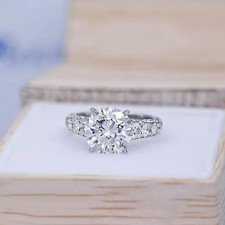 3 CT Round Brilliant Cut Moissanite Engagement Ring Solid 14K White Gold For Her