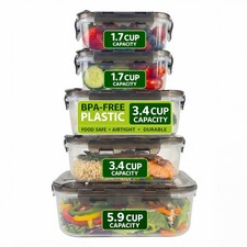 BPA-Free Plastic Airtight Food Storage Containers with Vented Lids, 5-Pack As...