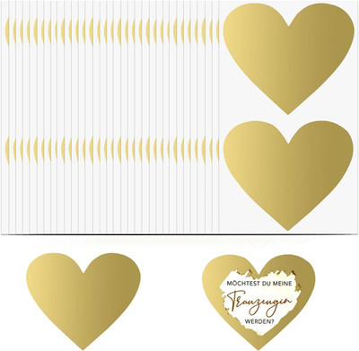 Herzform Rubbelaufkleber 100 Stück goldene Scratch-off Karten für Geschenke und
