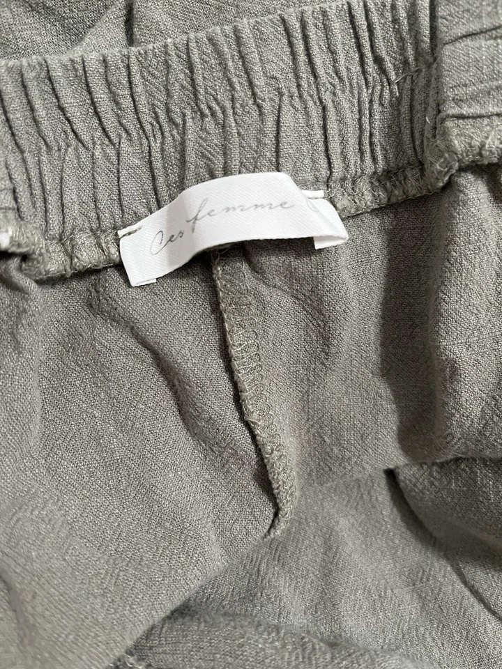 Ces Femme Women’s Linen Blend Overalls Jumpsuit Wide Leg Khaki Size S - Image 3 of 3