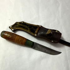 Vintage finnisches Jagdmesser feststehend Clip-Point Holzgriff, Lederscheide