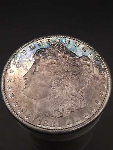 Morgan 1881 S Silver Dollar $1 Circulated Business Strike Coin / toned
