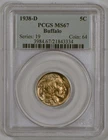 1938-D Buffalo Nickel Coin from the Denver Mint Graded MS67 by PCGS