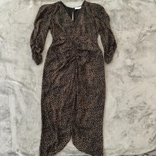 Astr The Label Ruched Front Black Brown Midi Dress Women's MEDIUM