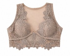 Victoria s Secret 32D Nude Lace Underwire Bra Floral High Neck Sheer Coquette