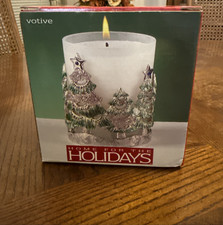Vintage Home for the Holidays Trees Votive Holder 3 3/4" x 2 3/4" NEW