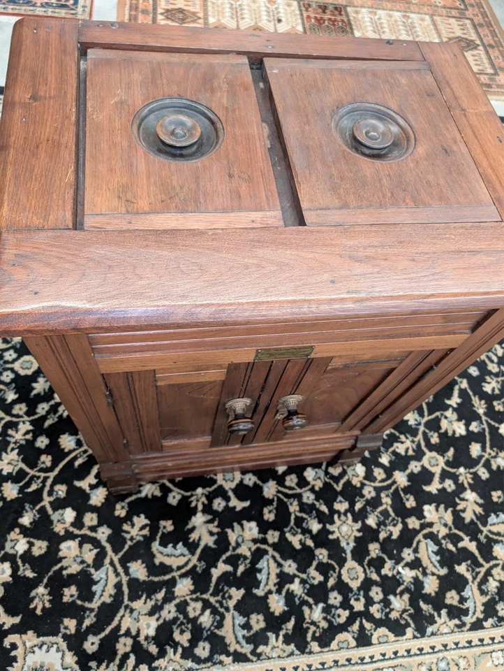 Antigua caja de hielo victoriana de nogal de Enoch S. Farson PAT 1886 "Doctor Lawrence" Foto 2 de 4