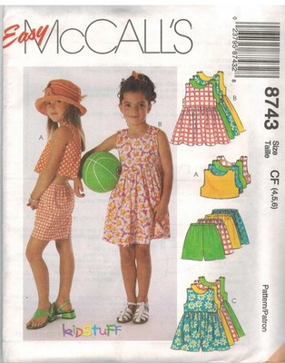8743 Vintage McCalls SEWING Pattern Girls Dress Romper Top Shorts UNCUT Summer