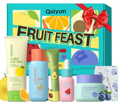 Quiyum Fruit Skincare Set, Gesichtspflegeset für alle Haut mit Reiniger, Toner,