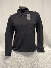 FIGS WOMENS NURSE TECH PIQUE LONG SLEEVE POCKET BLACK SCRUB POLO SHIRT SMALL NWT