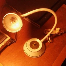 Vintage Metal Gooseneck Desk Lamp Tole Style White Pale Gray Gold Tone