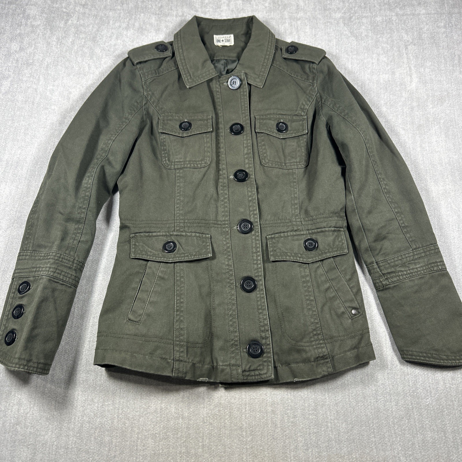 Woman's Converse One Star Small Cotton Button Front Lined Jacket Pockets thumbnail 2