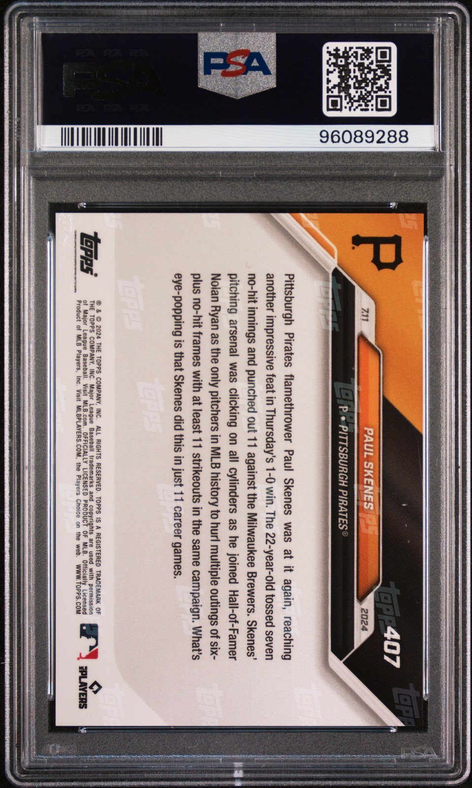 2024 TOPPS NOW #407 PAUL SKENES ROOKIE RC PSA 10 view 2