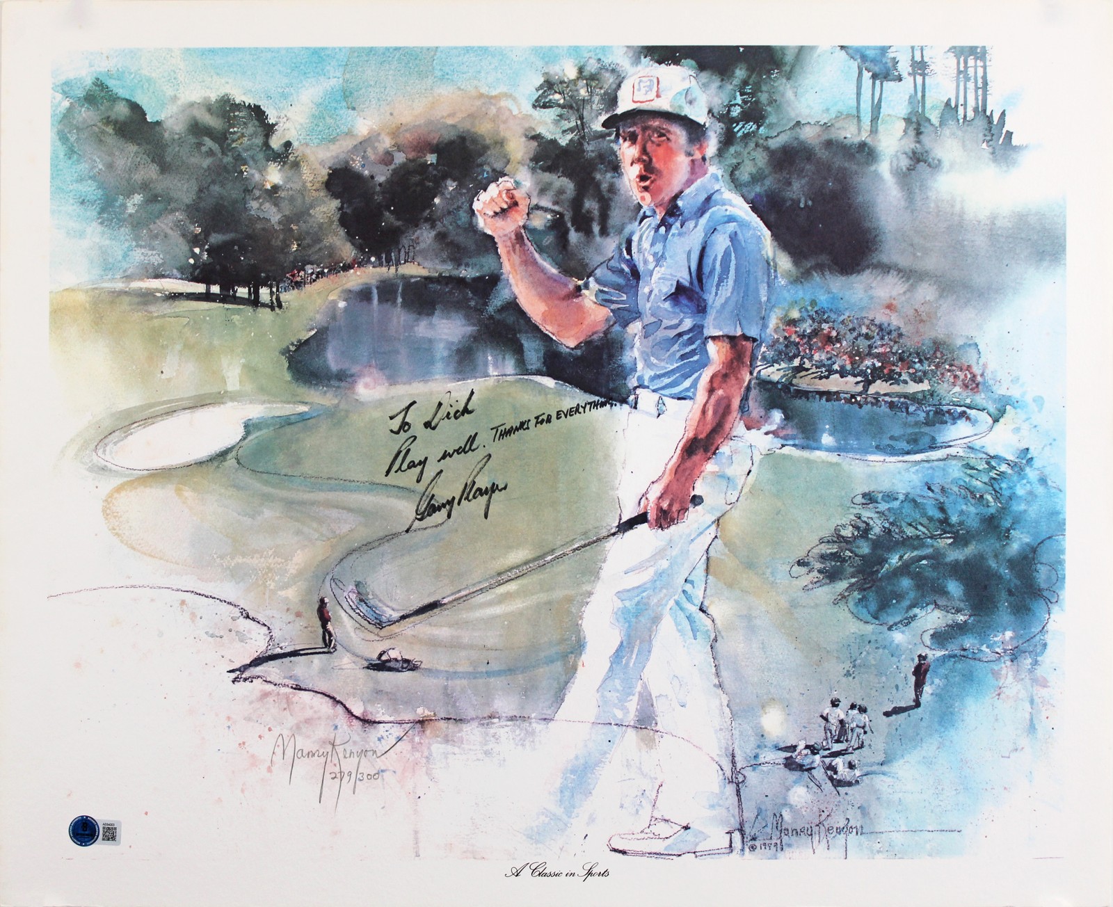 Gary Player & Ann Manry Kenyon Autographed Signed Authentic 18x22 Lithograph BAS #AE64003 