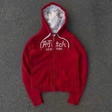 Abercrombie  Fitch Womens Zip Up Hoodie Faux Fur Hood Red New York Y2K sz L