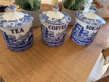 Spode Blue and White Tea Coffee Sugar Canisters Set of 3