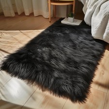 Goolela Tapis Noir Tapis Lavable 3x5 Surface Tapis Peluche Fausse Fourrure Tapis pour Chambre F...