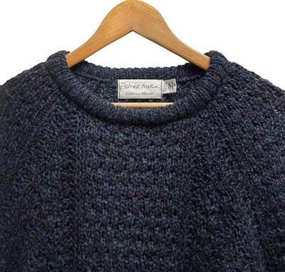 Patrick Malin Donegal Men's Medium Blue New Wool Knit Fisherman Ireland Sweater