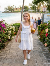 Zimmermann Kids White Eyelet Ruffle Cotton Sleeveless Dress in size 8