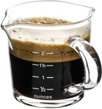 QWORK Espresso Shot Glass with Handle, 2 Pack 3-Ounce Double Spout Glass Measuri