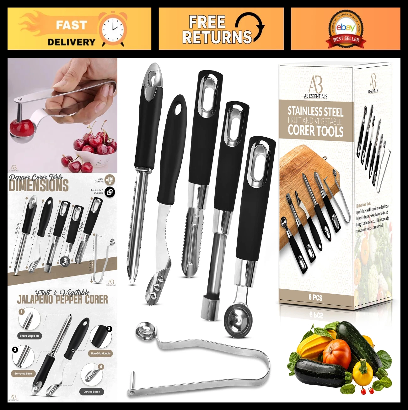 6 PCS Stainless Steel Fruit & Vegetable Corer Set - Apple, Melon, Jalapeno Tools
Opens in a new wind