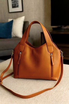 Große hellbraune Damenhandtasche aus echtem weichem Leder Schultertasche Crossbody UK