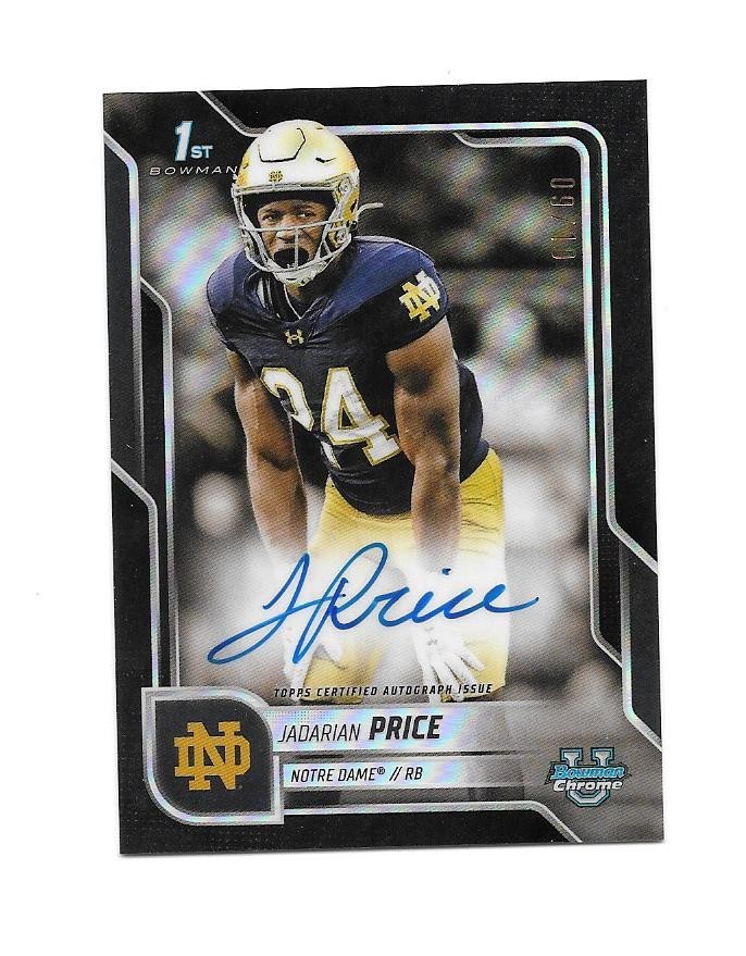 2025 JADARIAN PRICE 1st Bowman Chrome University BLACK REFRACTOR AUTO #9/10
