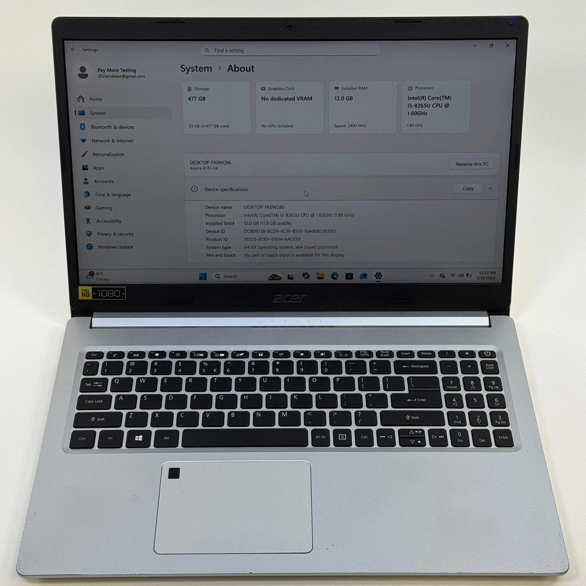 Acer Aspire 5 PC 12 GB RAM for Sale | Shop New & Used Laptops | eBay