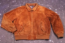 Vintage Polo Ralph Lauren Plaid Line Brown Suede Bomber Jacket - Large