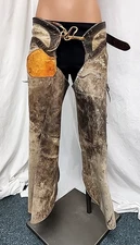 Vintage Thick Heavy Leather Rodeo Western Chaps Well Worn Repaired Antique