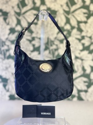 Versace Black Shoulder Bag Gold Hardware Medusa Logo Accent & Brand Card