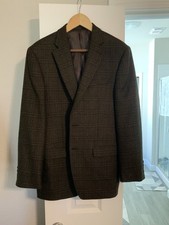 Lauren Ralph Lauren Men's Plaid Wool Tweed Blazer 40R Brown Gray Single-Breasted