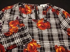 Pleione Womens XS Blouse Long Sleeve Multicolor Floral Round Neck Polyester