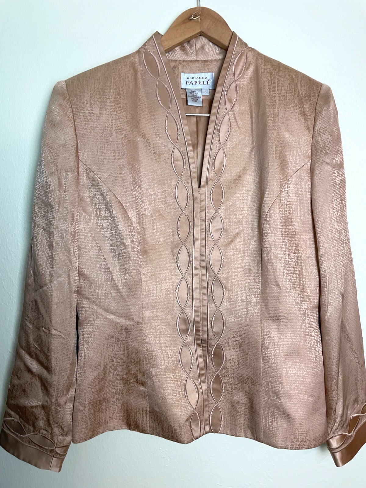 Adrianna Papell Jacket Blazer Women's 6 Silk Gold Shoulder Pads Long Sleeve
