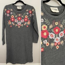 Savanna Jane Small Shop Feminine Floral Boho Embroidered Sweater Dress S