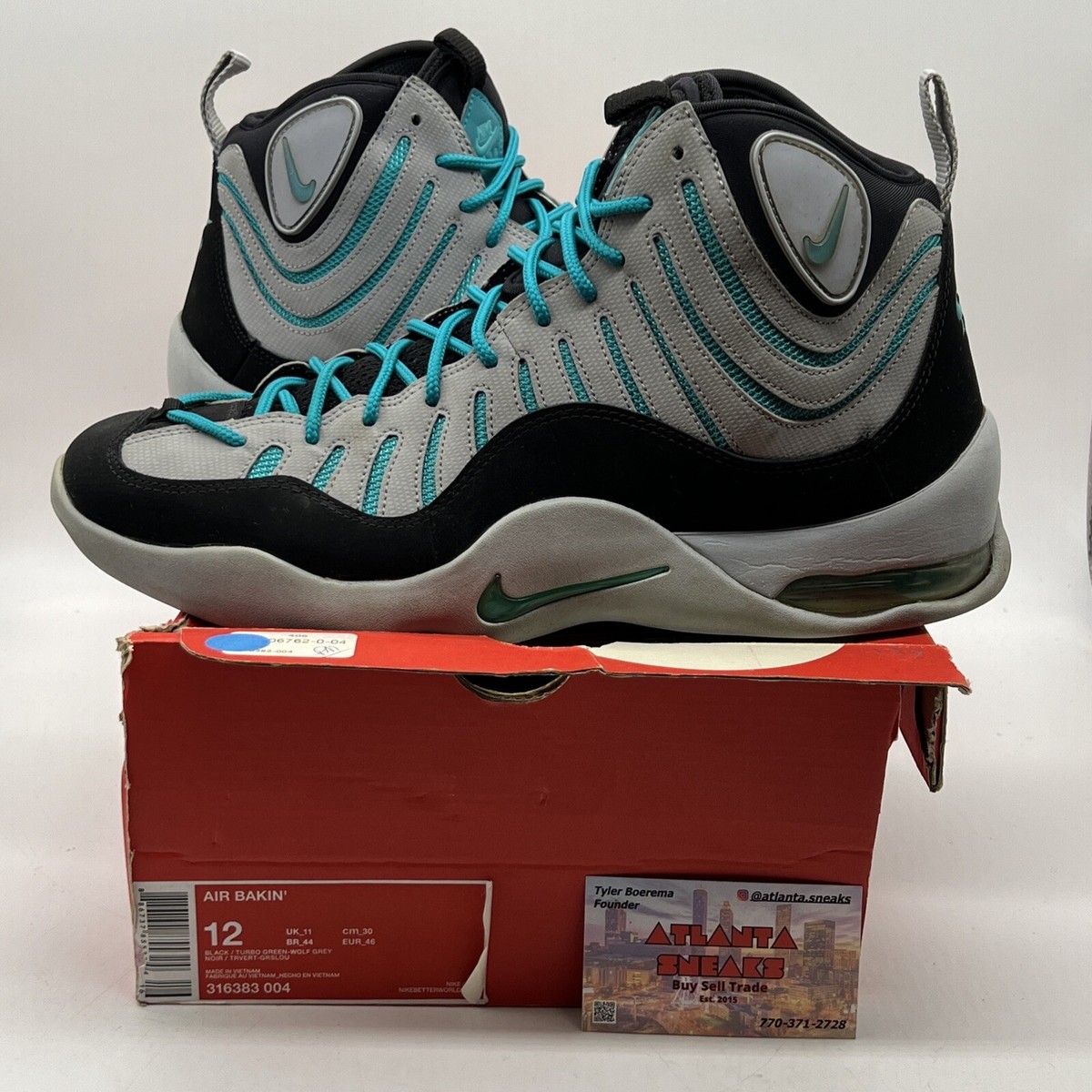 Size 12 - Nike Air Bakin Gray - 316383-004 Grey Black Aqua (316383