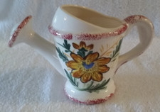 Vintage Ceramic Watering Can Pottery Floral Hand Painted 2 Different Designs 5"