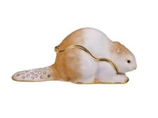 Jeweled Enameled Pewter Beaver Hinged Trinket Ring Jewelry Box by Terra Cottage