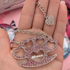 Collana Y2k Scena Ottone Nocche Strass Rosa Cuore Mcbling - NUOVA -